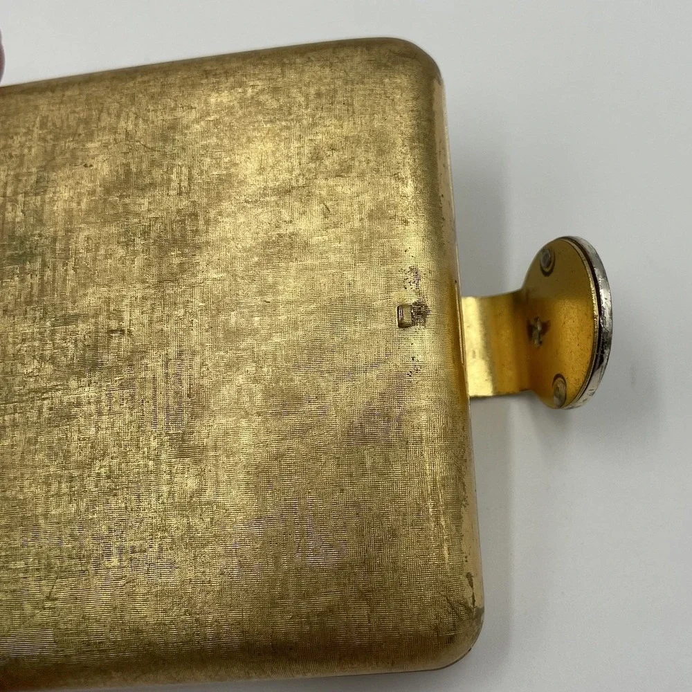 Vintage Gold Tone Metal Rhinestone Clasp Mirror Powder Compact Box Avon Imperial